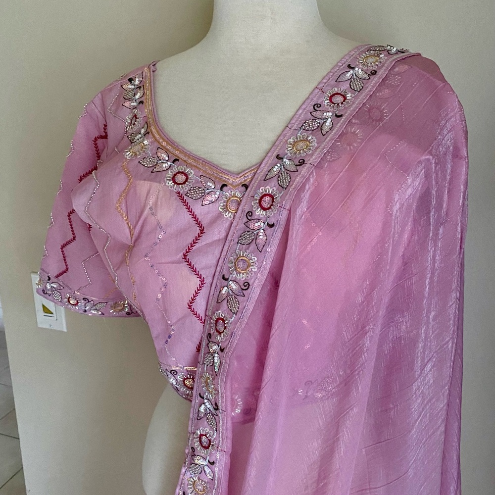 Rose Pink Saree stitched blouse crop top new